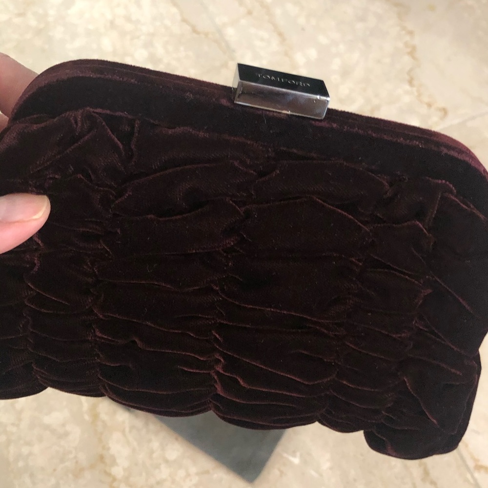 Tom Ford Purple Velvet Bag Purse with Black Leather Wristlet